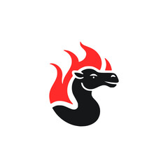 camel with fire restaurant food logo vector illustration template design