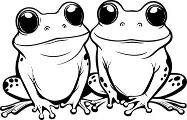 A cute and stylized vector illustration of frogs in black and white, showcasing their whimsical and charming design.