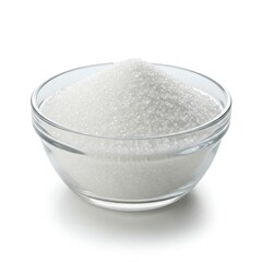 Sugar in glass bowl isolated on white