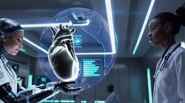 Human Doctor and Humanoid Robot Collaborating Using Heart Hologram