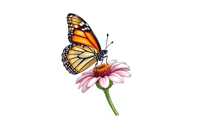 Fototapeta premium Monarch Butterfly on Pink Flower ai generated images ai generative ai watercolor illustration