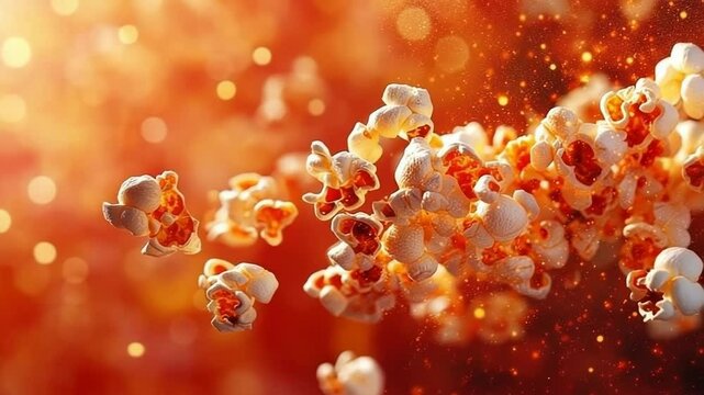 striped popcorn box on vibrant red background, classic cinema snack concept.