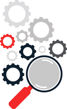 Magnifying Glass and Gears Illustration