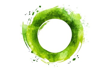 Green Circle Painted Ring, Watercolor Style, Brush Stroke Texture with Splatter, White