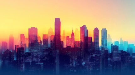 Fototapeta premium Colorful city skyline sunrise