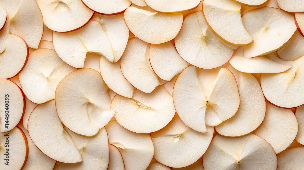 Poster thinly sliced apples arranged in an overlapping pattern, showing their fresh, crisp texture and natu