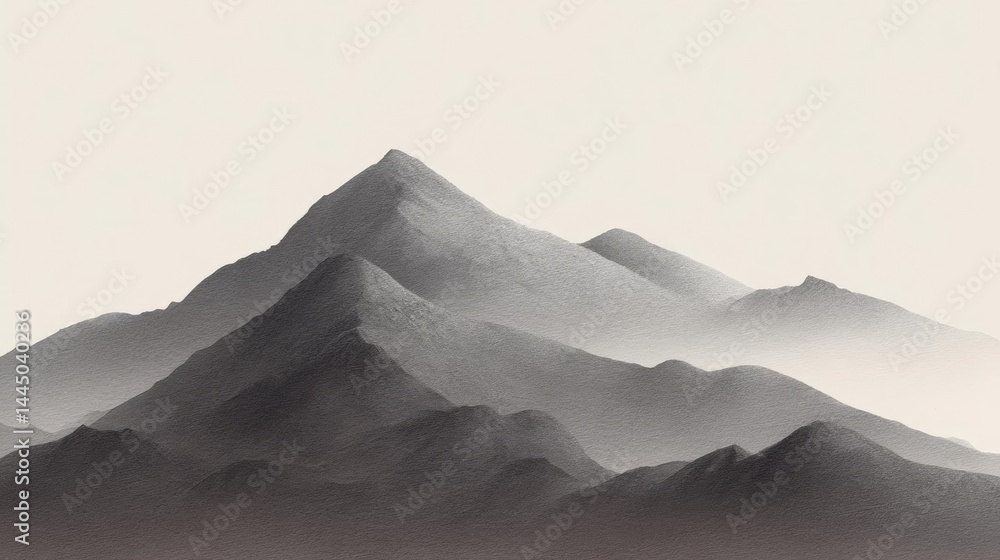 Poster black and white landscape photograph of a mountain range. the mountains are arranged in a way that t