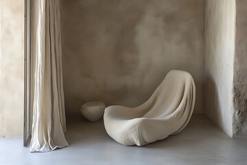 Beige Linen Chair Draped Fabric Neutral Tones Wall