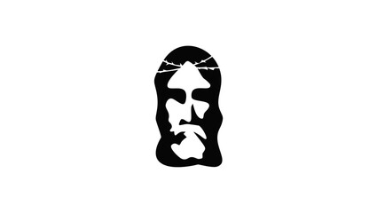 Jesus face, black isolated silhouette