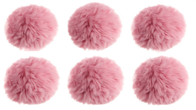 Set of pink fluffy ball pom pom isolated on transparent background PNG