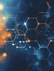 Obraz premium Abstract network technology background featuring interconnected hexagons and glowing points for global internet