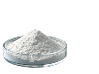 White Powder in a Glass Petri Dish – Isolated on White Background – Transparent PNG – AI Generated