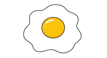 Cartoon fried egg with yellow yolk on white background