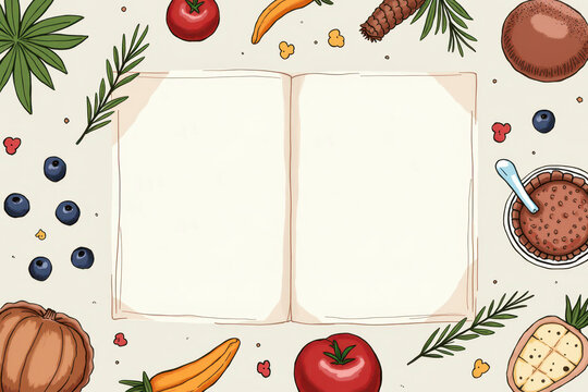 Open cookbook with ingredients