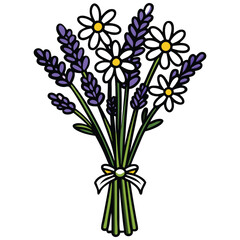 Fototapeta premium Cute Bouquet Tied with Ribbon Featuring Lavender and Daisy Flowers