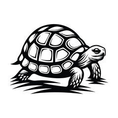 Stylized Turtle Walking Silhouette Detailed Black & White Reptile