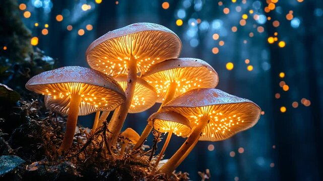 Enchanting Glowing Mushrooms in a Mystical Forest, Nature's Bioluminescent Wonders