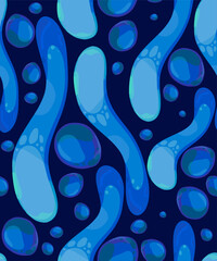 Abstract color seamless background or texture with lines and curves. Stylized sea waves and drops of blue color