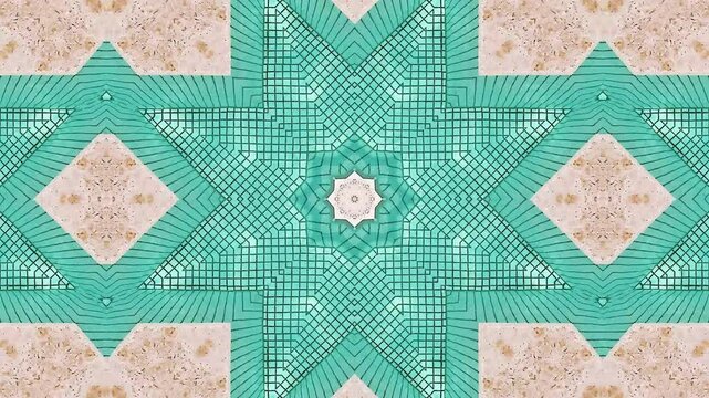 Animation kaleidoscope. Mandala kaleidoscope background. Color gray, silver, cyan, yellow, beige