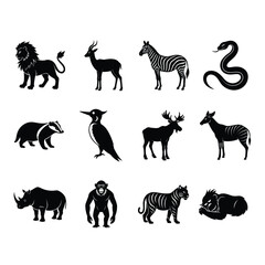 Naklejka premium Big collection of bundle animals. More than 12 silhouettes of various types of sea animals. Vector illustration,