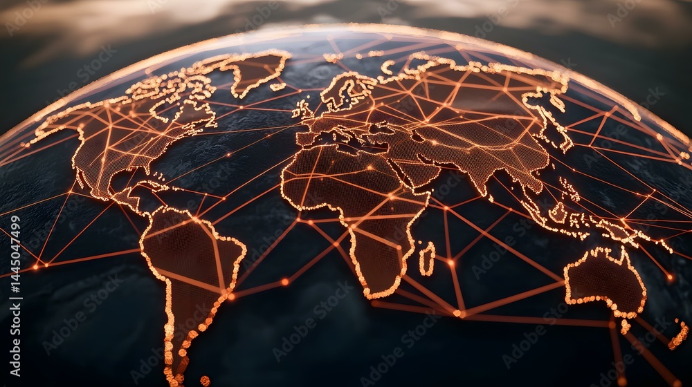 Aufkleber the image shows a stylized representation of the earth, with continents outlined in glowing orange l