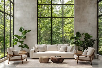 Beige Modern Minimalist Living Room Sofa Couch Chairs