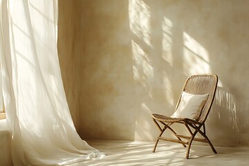 Beige Room Interior Design Minimalist Sunlight Shadow Wall