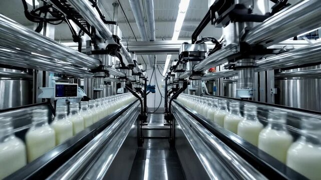 Industrial Dairy Production Line in Operation