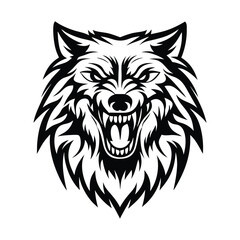 Fierce Wolf Head Black Silhouette, Aggressive Predator Animal, Sharp Teeth, Wild Beast