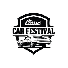 Classic car festival logo emblem vector illustration isolated