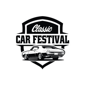 Classic car festival logo emblem vector illustration isolated