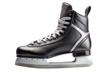 Classic black ice skate isolated on a transparent background