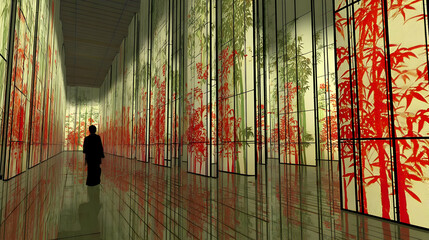 center showing colorful AI art animations on a projector screen