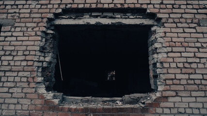 destroyed and burned houses in the city in Ukraine