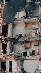destroyed and burned houses in the city in Ukraine