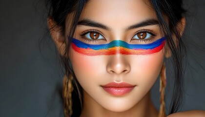 Portrait of a woman with vibrant face paint