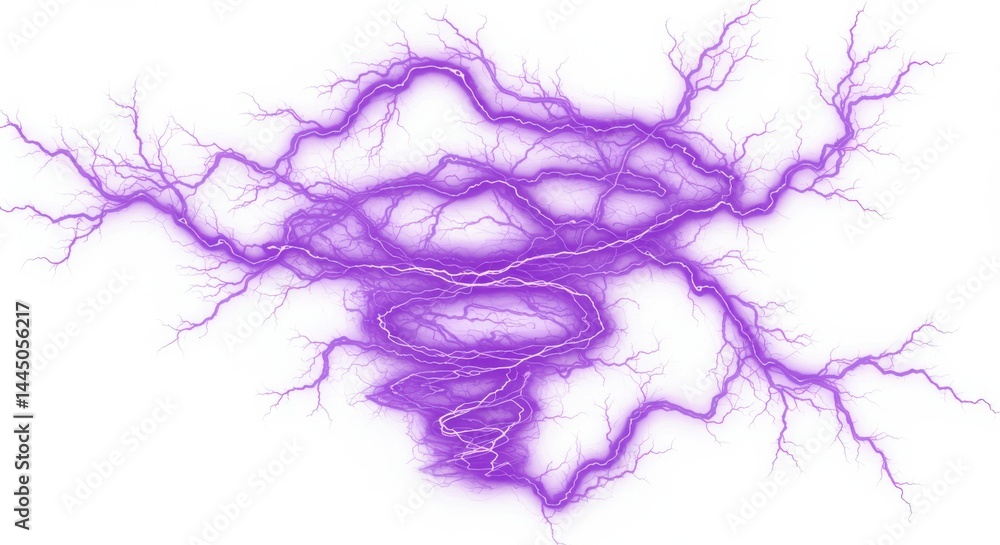 Poster a purple lightning storm with branching strikes and a vortex on a white background image art