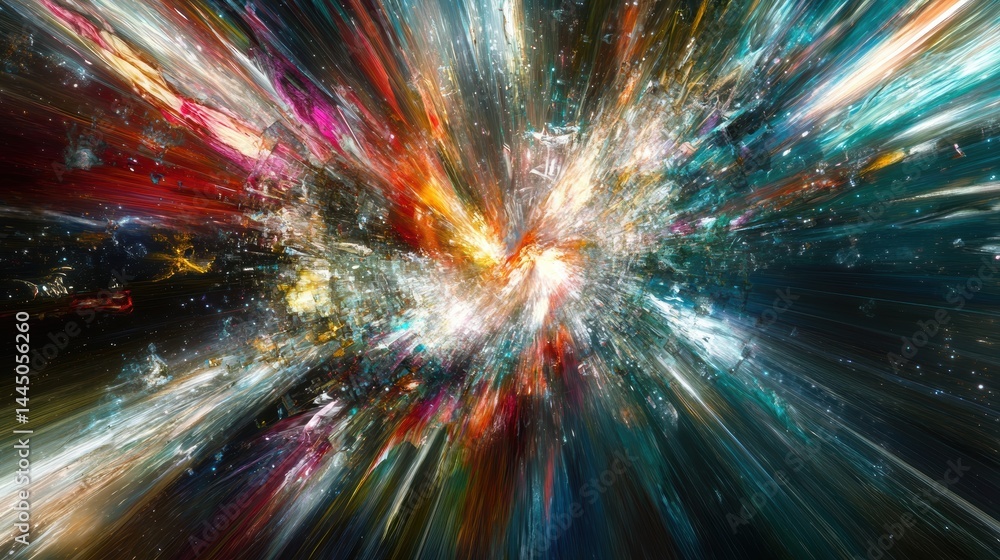 Aufkleber Abstract light trails exploding into the night vibrant color burst cosmic art energetic design