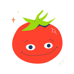 Funny smiling tomato character. Bright vector illustration for food design, children’s content, and healthy lifestyle projects