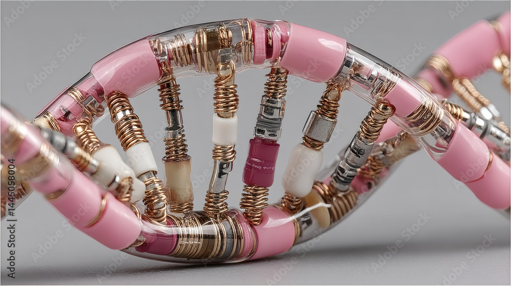 Poster intricate model of dna helix with colorful structural elements