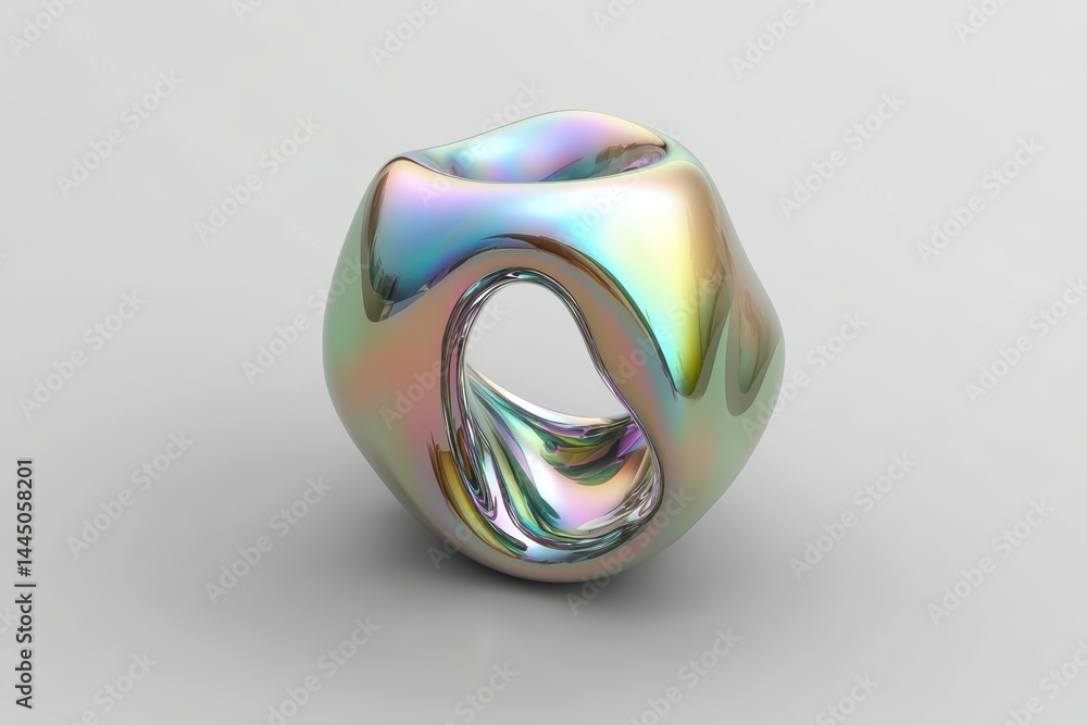 Aufkleber Iridescent Liquid Metallic Shape Abstract Object Smooth Surface Geometric Design Art Decorative Ornament Studio Shot Clean Background
