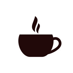 Minimal black silhouette of a coffee cup with rising steam, set against a white background. Perfect for café logos, apps, or menu icons with a clean and modern aesthetic.