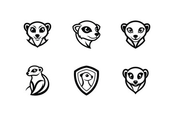 a black outline vector set of a meerkat head icon.