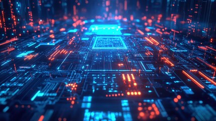 Obraz premium AI-Powered Quantum Chip Analyzing Futuristic Algorithm