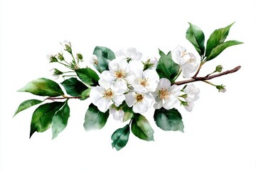 Fototapeta premium Watercolor painting of a flowering branch with leaves