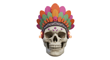 Isolated Skull with Feather Headdress
