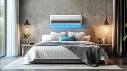 Inverter air conditioner installed with neat white trunking and minimal cable exposure