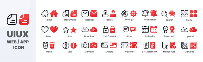 24 Modern UI UX App and Web Icons - Clean Minimalist Flat Design for Mobile Interface