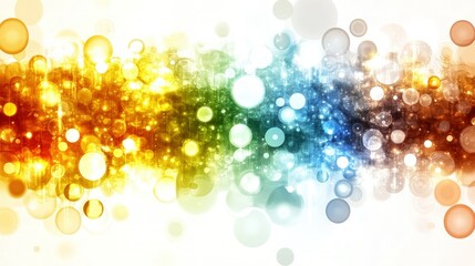 Colorful abstract bubbles cascade across white