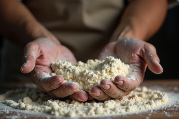Baking preparation with hands creating homemade dough